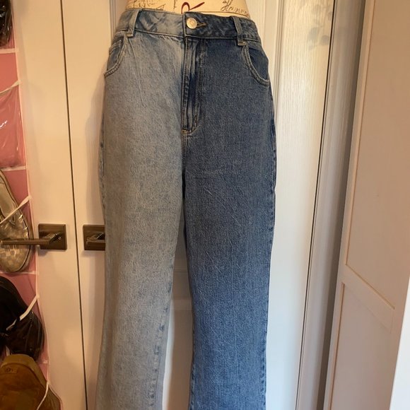 Two toned high waisted straight leg jeans - Picture 1 of 3
